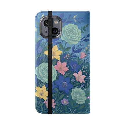 🌸💙 The Lovers In The Enchanted Garden Flip Case – Art Deco Floral Romance