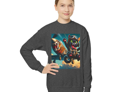 Parachuting Cat Commando Youth Crewneck Sweatshirt