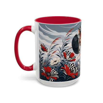 ☔🌹 The Scarlet Checkerboard Rainstorm Colorful Mug – Art Deco Floral Elegance