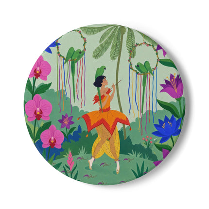 🦜🌺 The Parrot Dancer Ceramic Coaster – Art Deco Tropical Whimsy