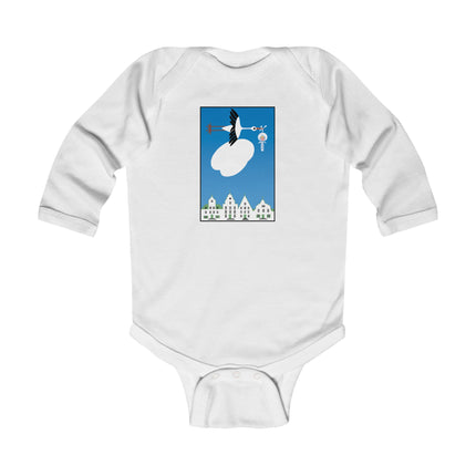 Benevolent Wings Baby Long Sleeve Bodysuit – Cozy Vintage Stork Delivery Design