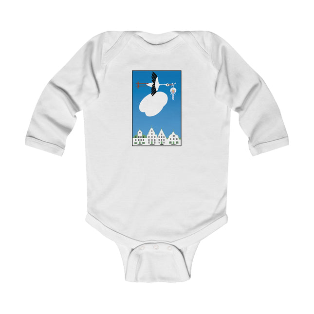 Benevolent Wings Baby Long Sleeve Bodysuit – Cozy Vintage Stork Delivery Design