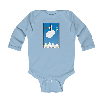 Benevolent Wings Baby Long Sleeve Bodysuit – Cozy Vintage Stork Delivery Design