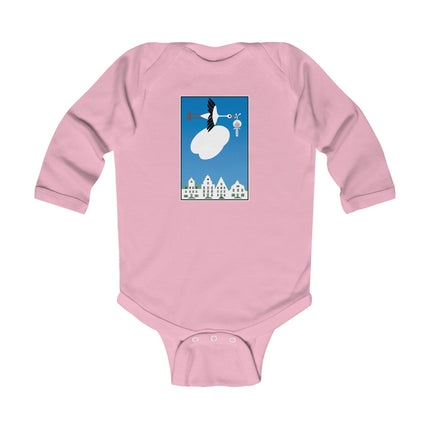 Benevolent Wings Baby Long Sleeve Bodysuit – Cozy Vintage Stork Delivery Design