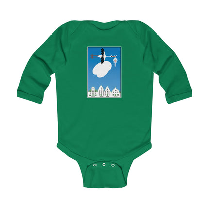 Benevolent Wings Baby Long Sleeve Bodysuit – Cozy Vintage Stork Delivery Design