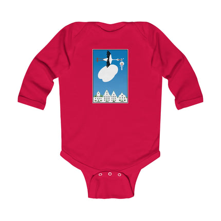 Benevolent Wings Baby Long Sleeve Bodysuit – Cozy Vintage Stork Delivery Design