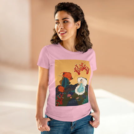 🐚🪸 The Lady Of The Coral Reef Cotton Tee – Art Deco Ocean Fantasy