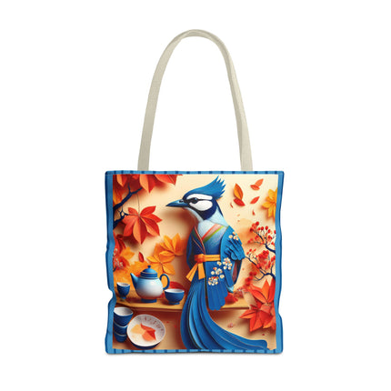 Blue Jay at an Autumn Tea Ceremony Tote Bag (AOP)