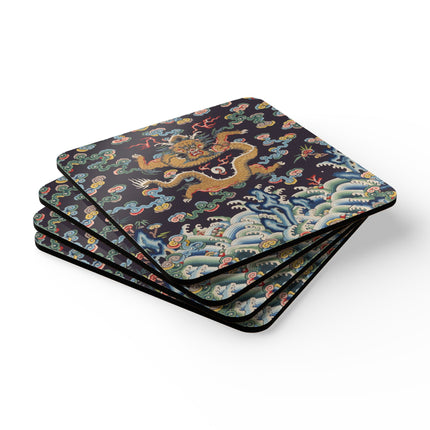Rank Badge with Dragon with Deer Hooves Corkwood Coaster Set