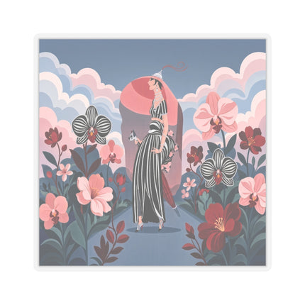 🌸🖤 The Striped Orchid Promenade Kiss-Cut Stickers – Art Deco Floral Fashion