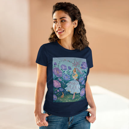 🌸🐇 The Secret Blossom Garden Cotton Tee – Art Deco Spring Whimsy