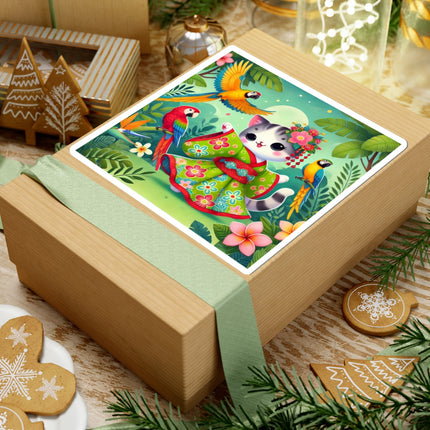 Parrot Dance of the Geisha Kitten Kiss-Cut Stickers (4 Sizes)