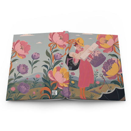 🌸☂️ The Lady Of The Flower Garden Excursion Hardcover Journal – Art Deco Springtime Whimsy
