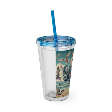 Geisha Kitten by the Seaside Sunsplash Tumbler with Straw, 16oz