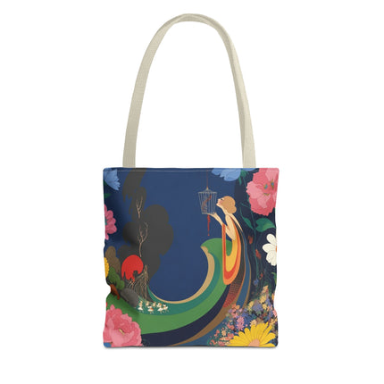 🌙🐦 The Lady Of The Moonlit Birdcage Tote Bag – Art Deco Floral Fantasy