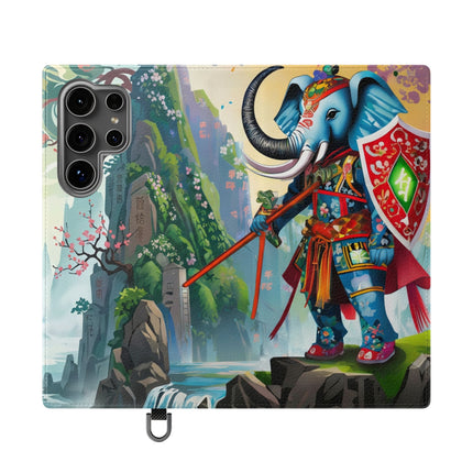 🐘⚔️ Cyberpunk Elephant Samurai Flip Case – Ancient Wisdom & Neon Power