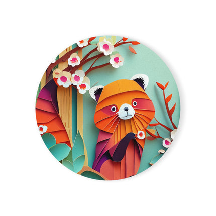 A Playful Red Panda Cork Back Coaster
