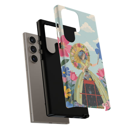 🌸🪞 The Floral Parasol Reflection Phone Case – Art Deco Garden Fantasy
