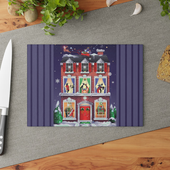 A Christmas Eve Celebration Glass Cutting Board