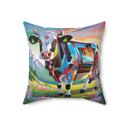 Cyber Glitch Cow Spun Polyester Square Pillow