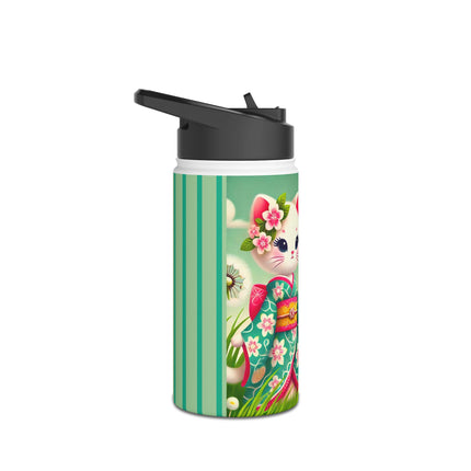 Geisha Kitten and the Dandelion Wish Stainless Steel Water Bottle, Standard Lid