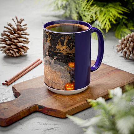 🌙🎃 The Moonlit Parlor Masquerade Colorful Mug – Elegant Halloween Romance