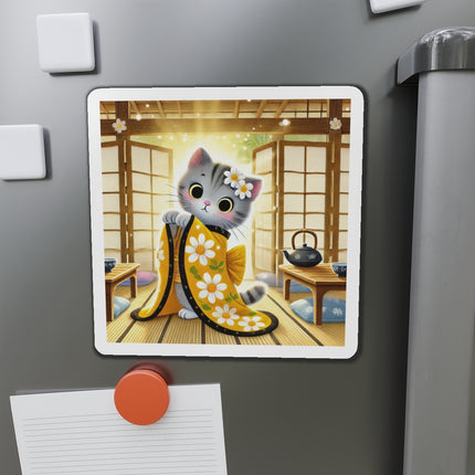 Playful Kitten in the Tea Room Die-Cut Magnets (5 Sizes)