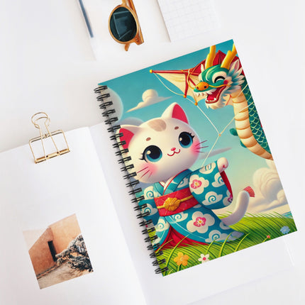 Geisha Kitten and the Dragon Kite Spiral Notebook - Ruled Line