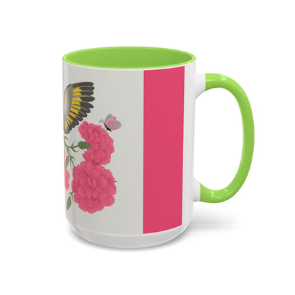 Goldfinch & Pink Flowers Colorful Mugs – Vibrant Spring & Bold Beauty