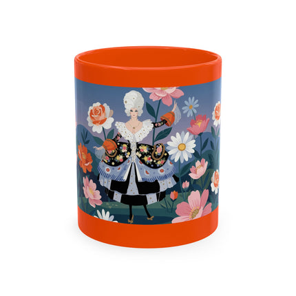 🌸🎭 The Lady Of The Floral Masquerade Garden Ceramic Mug – Art Deco Fashion Whimsy