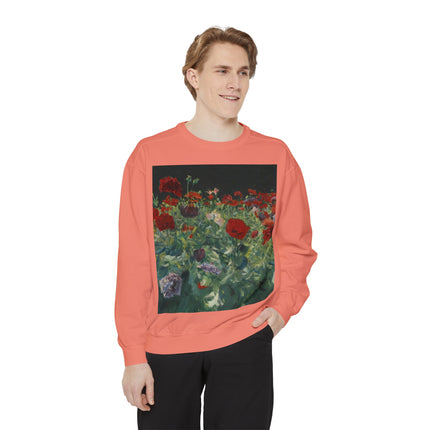 Poppies (A Study of Poppies for Carnation, Lily, Lily, Rose) by John Singer Sargent Unisex Garment-Dyed Sweatshirt