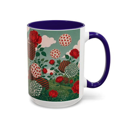 🌹💚 The Scarlet Rose Checkerboard Garden Colorful Mug – Art Deco Floral Whimsy