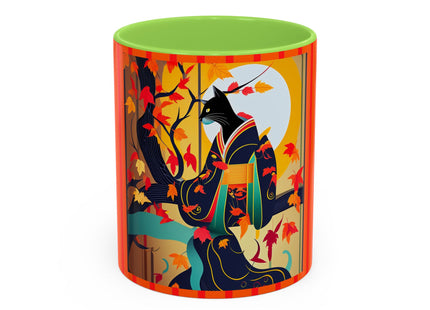 Black Cat in Kimono Colorful Mugs, 11oz