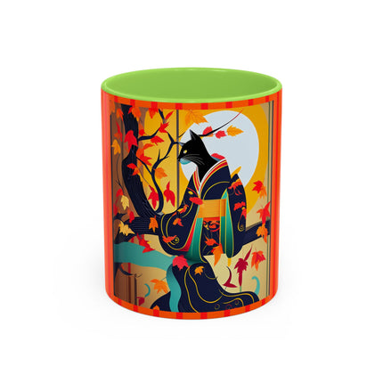 Black Cat in Kimono Colorful Mugs, 11oz