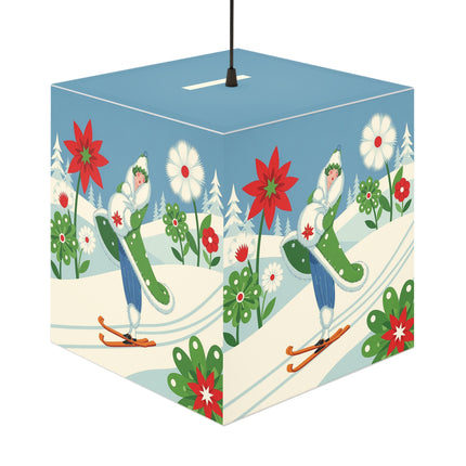 🎿❄️ The Winter Garden Skier Light Cube Lamp – Whimsical Holiday Fantasy