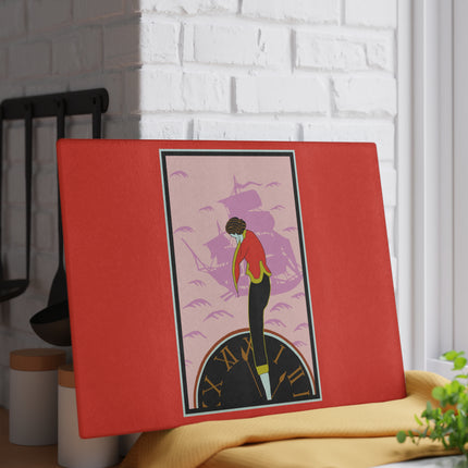 Woman Waiting for her Beloved at 1:59 Glass Cutting Board