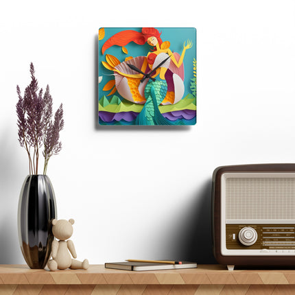 Charming Mermaid Acrylic Wall Clock, Square