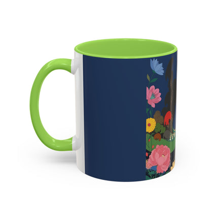 The Lady And The Crimson Moonbird Colorful Mugs – Art Deco Whimsical Garden Elegance
