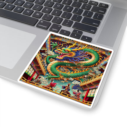 Tibetan Dragon Over Kabuki Duel Kiss-Cut Stickers (4 Sizes)
