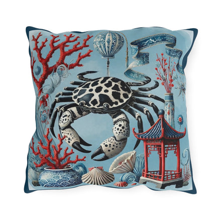 Spotted Crab & Pagoda Outdoor Pillows – Mystical Ocean & Asian Harmony