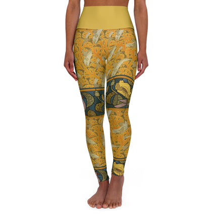 Fish, Seaweed, Poppies & Pigeon by Maurice Pillard Verneuil High Waisted Yoga Leggings (AOP)
