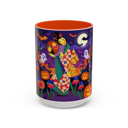 🌙🎃 The Moonlit Garden Masquerade Colorful Mug – Floral Halloween Charm