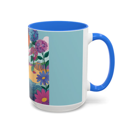 The Lady Of The Coral Parasol Colorful Mugs – Art Deco Coastal Elegance