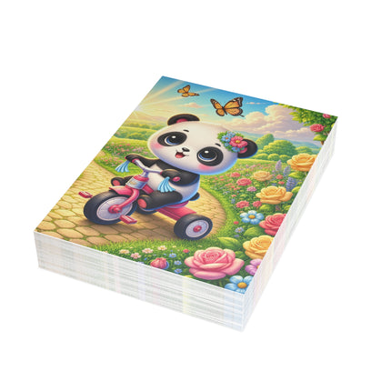 🐼🌹 The Little Panda Garden Ride Greeting Card – Whimsical Animal Adventure