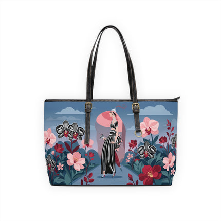 🌸🖤 The Striped Orchid Promenade Shoulder Bag – Art Deco Floral Fashion