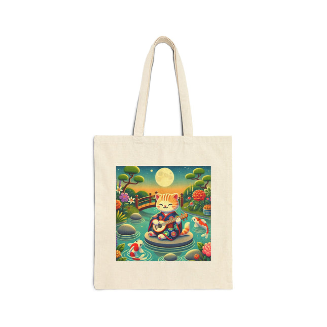 Melodic Kitten by the Koi Pond Cotton Canvas Tote Bag