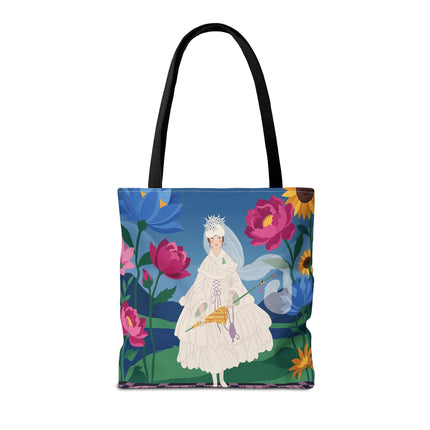 🌸👑 The Lady Of The Enchanted Flower Crown Tote Bag – Art Deco Garden Fantasy