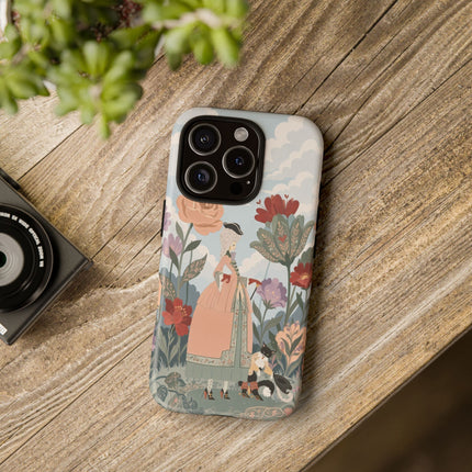 🌹🐈 The Lady And Puss In Boots Phone Case – Art Deco Floral Whimsy