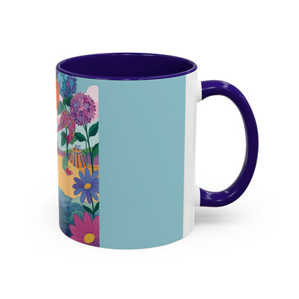 The Lady Of The Coral Parasol Colorful Mugs – Art Deco Coastal Elegance