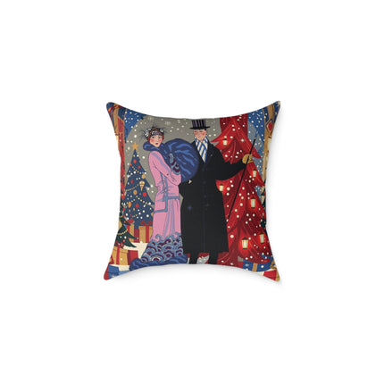 🎄✨ Christmas Eve Promenade Square Pillow – Art Deco Holiday Romance